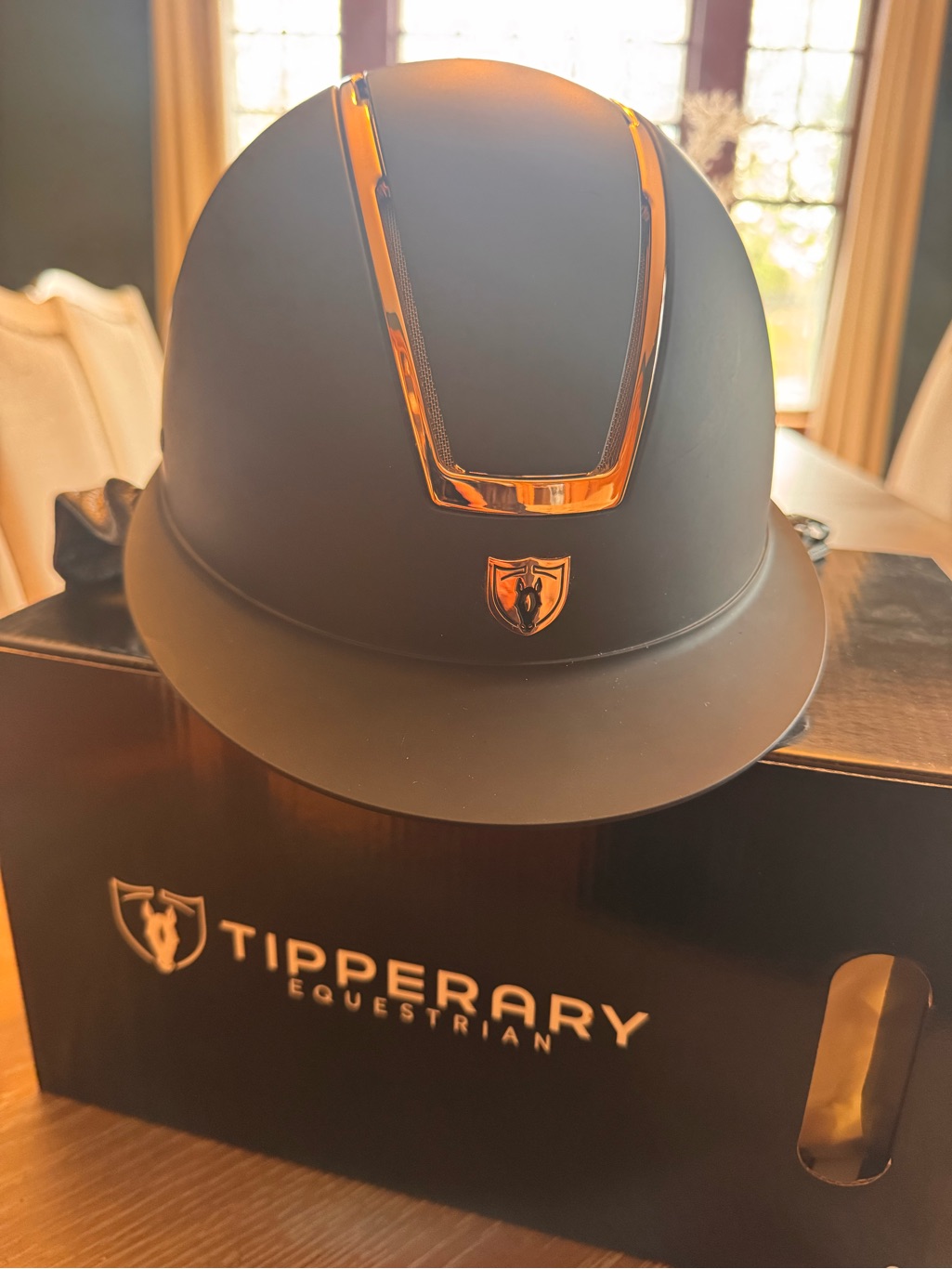 Girls Matte Black Riding Helmet With Rose Gold Trim
